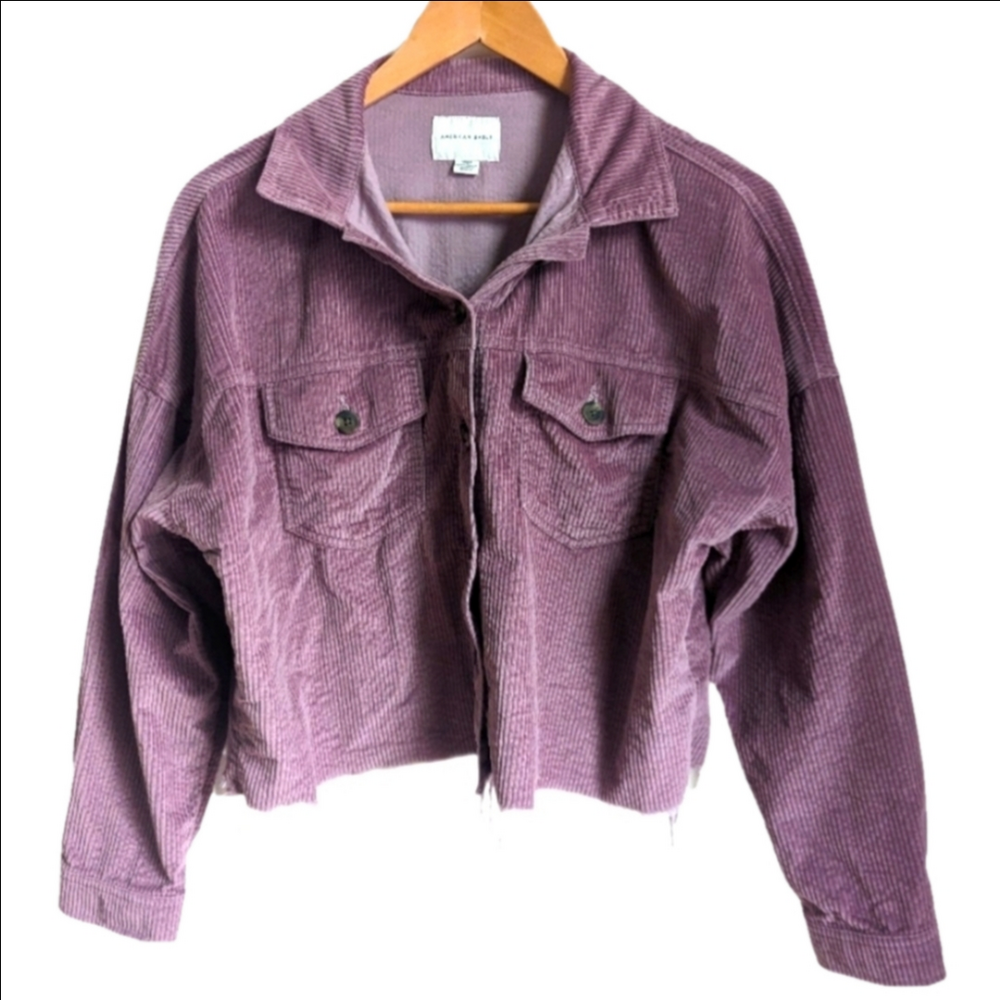AMERICAN EAGLE Purple Cotton Cropped Distressed Corduroy Jacket Size Small